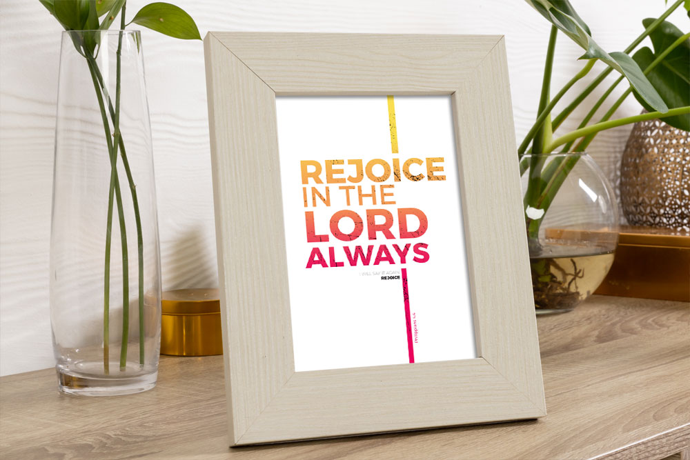 Philippians 4:4 A5 Desk Poster 1 Rejoice Bible Poster